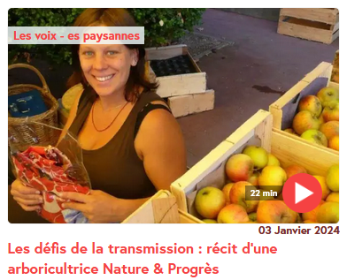 Ecouter le podcast
Lien vers: https://www.cfmradio.fr/les-defis-de-la-transmission--recit-dune-arboricultrice-nature-_and_-progres
